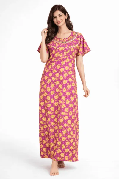 Women's Cotton Zipper Nighty, Prill Style, Shocking Pink